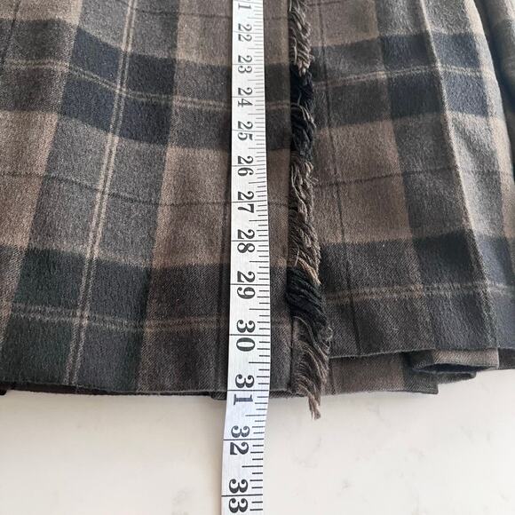 Escada Brown Black Plaid Wool Pleated Leather Belt Midi Kilt Skirt Size 38/ US M - Picture 11 of 12